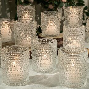 12pcs Large Votive Candle Holder, 2.7 * 3.5in Clear Glass Tea Light Candle Holders Bulk for DIY Wax Wedding Table Decor & Christmas Thanksgiving (12)