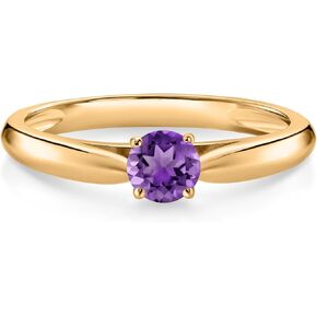 Gem Stone King 10K Yellow Gold Purple Amethyst Solitaire Engagement Ring For Women (0.25 Cttw, Gemstone February Birthstone, Round 4MM)