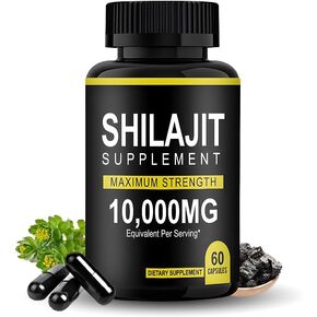 Shilajit Resin Capsules (60Capsules) Shilajit Pure Himalayan Organic Capsules,10000mg Maximum Potency Shilajit for Men & Women Enhanced Energy and Immune