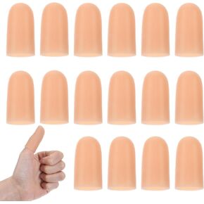 16pcs Silicone Finger Cots, Silicone Finger Tip Protectors,Elastic and Soft Silicone Finger Protectors for Wounds Hand Eczema, Finger Cracking Trigger Finger Arthritis Pain Relief, Skin Color