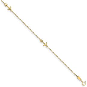 Avariah Solid 14K Yellow Gold CZ Polished Anchor with 1in ext. Anklet - 9"