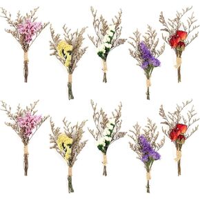 10PCS Mini Boho Dried Flower Bouquet Dried Flowers Small Bouquets Mini Natural Real Plants for Wedding Table Centerpieces Gift Box Cake Bottle Decor Home Vase Decorations DIY Craft (Rose)