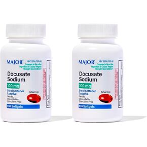 MAJOR Docusate Sodium 100 mg - Stool Softener Laxative Softgels for Constipation Relief - Stool Softeners for Women and Men - Gluten-Free - 100 Softgels (2 Pack)