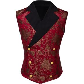 VEECOOCOS Mens Victorian Vest Tudor Suit Vest Renaissance Steampunk Gothic Waistcoat