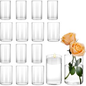 CUCUMl 16pcs Glass Cylinder Vases Set, 6 Inch Clear Flowers Vases for Centerpieces Vases Floating Candle Holders for Home Table Decor Wedding Decorations, 2 Diameters
