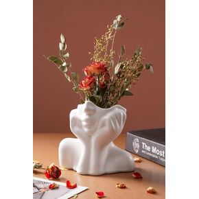 Face Vase – Modern Plaster Sculptural Bust Flower Vase for Home Decor, Unique White Statue Planter for Living Room, Office, Shelf, or Table Display