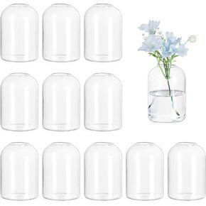 Hewory Glass Bud Vases for Centerpieces: Set of 12 Blown Clear Small Vase Bulk, Mini Cute Flower Vase for Floral Arrangement, Tiny Modern Decorations for Home Wedding Reception Party Event Table Decor