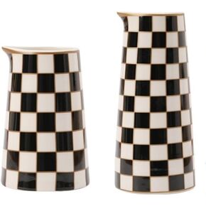 Porlien Checker Porcelain Flower Vase Home Decor Set of 2 with 5.5' High and 8' High Flower Bottle