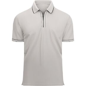 Alex Vando Mens Zipper Golf Shirt Moisture Wicking Zip Up Solid Fashion Polo Shirts