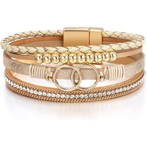 Leather Wrap Bracelets for Women,Boho Bracelet Multi-Layer Bangle Western Jewelry