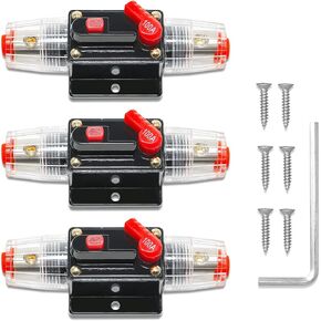 RED WOLF 100 Amp Car Audio Inline Fuse Circuit Breaker Holder 12V-48V DC with Manual Resettable Switch for Marine Trolling Motors Boat Stereo Switch Inverter Solar System Protection Waterproof 3 Pack