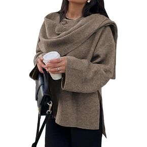 Womens Oversized Scarf Jacket Wool Blend Coat Long Sleeve Button Wool Coats Overcoats
