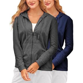 Sexy Basics Women's French Terry Fleece Full-Zip Hoodie | All Season Cotton Knit Jacket | Multi Packs & Colors