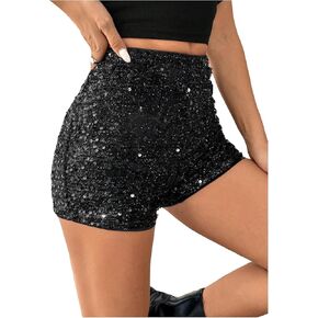 WDIRARA Women's Sparkly Sequins Mini Shorts Sexy Straight Leg High Waist Bottoms Party Clubwear