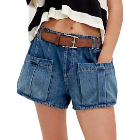 Women's Cargo Denim Shorts Casual Summer Baggy Wide Leg Jean Shorts with Pockets