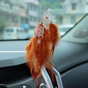 Car Dream Catcher for Rearview Mirror Accessories - Feather Dream Catcher View Catcher Room Decoration (Brown)