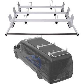 Mountainpeak Adjustable Van Roof Ladder Racks with Cargo Roller Fit for Chevy Express Ford E-Series GMC Savana Full-Size Vans