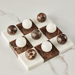 White and Black Marble Tic Tac Toe Game Board, Natural Stone Checkerboard, 7 x 7 Inch Premium Handcrafted Marble Game Board, Luxury Home Decor, Tabletop Decor for Living Room, Office