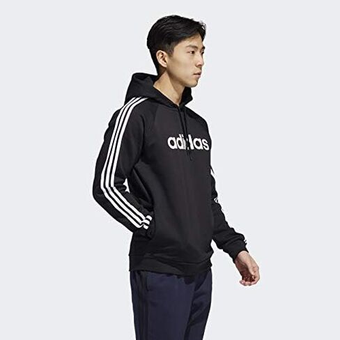 adidas mens Essentials 3-Stripes Pullover Hoodie Black/White2 Large in Kuwait
