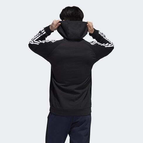 adidas mens Essentials 3-Stripes Pullover Hoodie Black/White2 Large in Kuwait