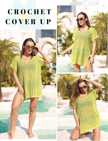 AI'MAGE Women Swimsuit Crochet Cover Up Hollow Out Bathing Suit Coverup 2025 V Neck Swimwear Side Split Beach Dress S-XXL in Saudi Arabia