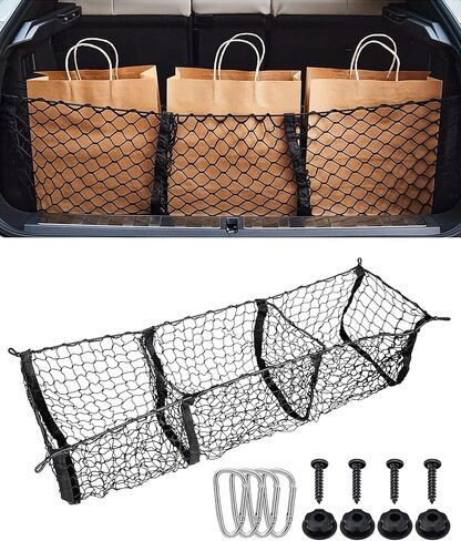 Cargo Net,Truck Bed Organizer,Car Accessories Cargo Net for Pickup Truck Bed,3 Pocket Trucks Beds Cargo Nets,43.3" x 11.8" Elastic Cargo Nets,Suitable for Car SUV Van Trunk Pickup in Kuwait