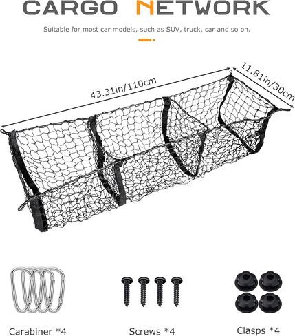 Cargo Net,Truck Bed Organizer,Car Accessories Cargo Net for Pickup Truck Bed,3 Pocket Trucks Beds Cargo Nets,43.3" x 11.8" Elastic Cargo Nets,Suitable for Car SUV Van Trunk Pickup in Kuwait