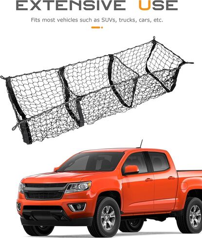 Cargo Net,Truck Bed Organizer,Car Accessories Cargo Net for Pickup Truck Bed,3 Pocket Trucks Beds Cargo Nets,43.3" x 11.8" Elastic Cargo Nets,Suitable for Car SUV Van Trunk Pickup in Kuwait