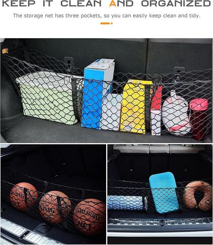 Cargo Net,Truck Bed Organizer,Car Accessories Cargo Net for Pickup Truck Bed,3 Pocket Trucks Beds Cargo Nets,43.3" x 11.8" Elastic Cargo Nets,Suitable for Car SUV Van Trunk Pickup in Kuwait