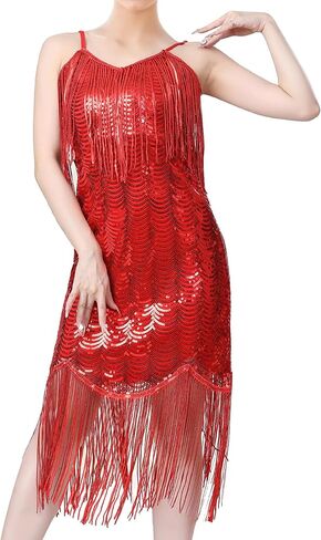 IWEMEK Sparkly Sequin Salsa Latin Dance Dress for Women Tassel Fringe Flapper Dresses Cami Rumba Samba Ballroom Dance Costume in Saudi Arabia