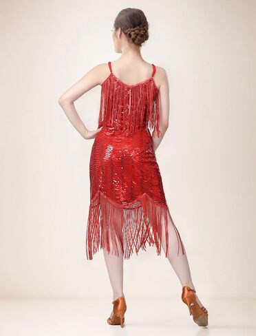 IWEMEK Sparkly Sequin Salsa Latin Dance Dress for Women Tassel Fringe Flapper Dresses Cami Rumba Samba Ballroom Dance Costume in Saudi Arabia