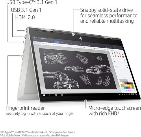 HP Envy X360 Convertible 15-Inch FHD Touchscreen Laptop with Fingerprint Reader, 8th Gen Intel Core i7-8565U, 8 GB SDRAM, 512 GB Solid-State Drive, Windows 10 Home (15-cn1020nr, Natural Silver) in Kuwait