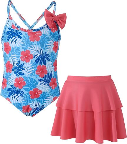 Saeaby Girl One Piece Swimsuit Bathing Suits for Girls with Ruffle Skirt Crisscross Hawaii Swimwear 3-8 Years Old in Saudi Arabia