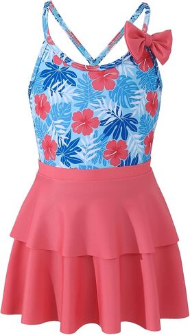 Saeaby Girl One Piece Swimsuit Bathing Suits for Girls with Ruffle Skirt Crisscross Hawaii Swimwear 3-8 Years Old in Saudi Arabia