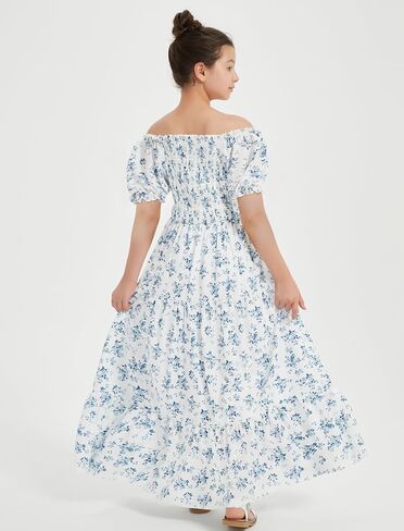 EXARUS Girls Maxi Long Smocked Dress Swiss Dot/Floral Teen Summer Dresses A-line Beach Casual Vacation Sundress in Saudi Arabia