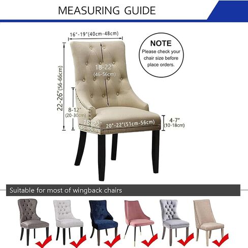 Wingback Dining Chair Covers, Reusable Accent Chair Covers Slipcover with Arms, Remove Washable Dining Chair Protector Covers for Dining Room (Set of 2, Beige) in Kuwait