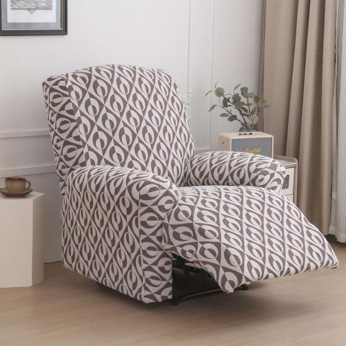 Recliner Slipcovers 4-Pieces Stretch Jacquard Recliner Cover with Printed Pattern Thickened Soft Reclining Chair Slipcover Furniture Protector for Kids Pets Orange in Saudi Arabia
