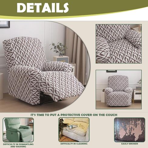 Recliner Slipcovers 4-Pieces Stretch Jacquard Recliner Cover with Printed Pattern Thickened Soft Reclining Chair Slipcover Furniture Protector for Kids Pets Orange in Saudi Arabia