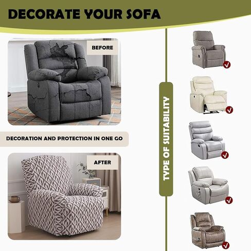 Recliner Slipcovers 4-Pieces Stretch Jacquard Recliner Cover with Printed Pattern Thickened Soft Reclining Chair Slipcover Furniture Protector for Kids Pets Orange in Saudi Arabia