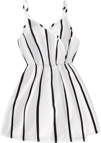 OYOANGLE Girl's Striped Print Wrapped V Neck Cami Rompers Spaghetti Straps High Waist Short Jumpsuits in Saudi Arabia