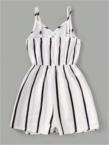 OYOANGLE Girl's Striped Print Wrapped V Neck Cami Rompers Spaghetti Straps High Waist Short Jumpsuits in Saudi Arabia