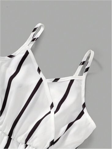 OYOANGLE Girl's Striped Print Wrapped V Neck Cami Rompers Spaghetti Straps High Waist Short Jumpsuits in Saudi Arabia