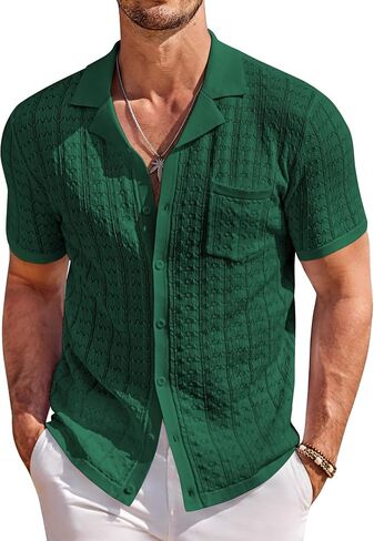 COOFANDY Men's Knit Button Down Shirt Short Sleeve Vintage Polo Shirts Summer Casual Beach Tops in Kuwait