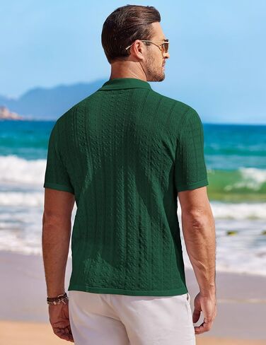 COOFANDY Men's Knit Button Down Shirt Short Sleeve Vintage Polo Shirts Summer Casual Beach Tops in Kuwait