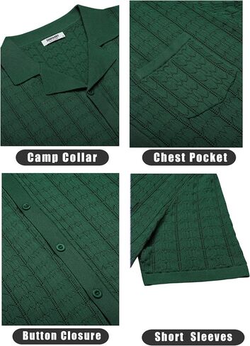 COOFANDY Men's Knit Button Down Shirt Short Sleeve Vintage Polo Shirts Summer Casual Beach Tops in Kuwait