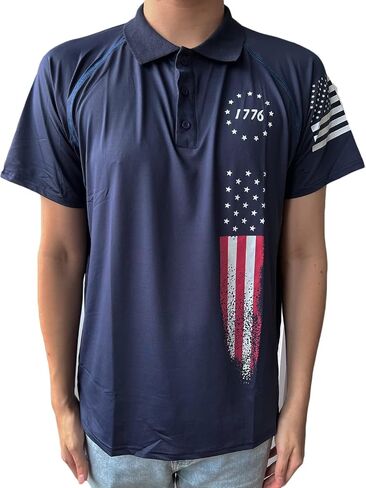 HARGLESMAN Men's 1776 Independence Day American Flag Short Sleeve Polo Golft Shirt(S-3XL) in Saudi Arabia