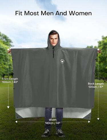 Waterproof Rain Poncho for Men and Women, Lightweight Waterproof Rain Jackets with Hood, 3-in-1 Multifunctional Foldable Protective Blanket, Shelter Tarpaulin for Outdoors, Camping, Hiking in Kuwait