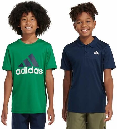 adidas Boys' Short Sleeve Aeroready Performance Logo Tee T-Shirt, Blue/Green, Small (8) in Kuwait
