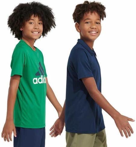 adidas Boys' Short Sleeve Aeroready Performance Logo Tee T-Shirt, Blue/Green, Small (8) in Kuwait