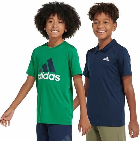 adidas Boys' Short Sleeve Aeroready Performance Logo Tee T-Shirt, Blue/Green, Small (8) in Kuwait